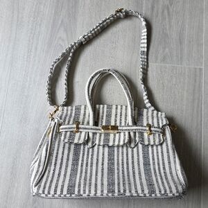 Striped Grey and White Bag